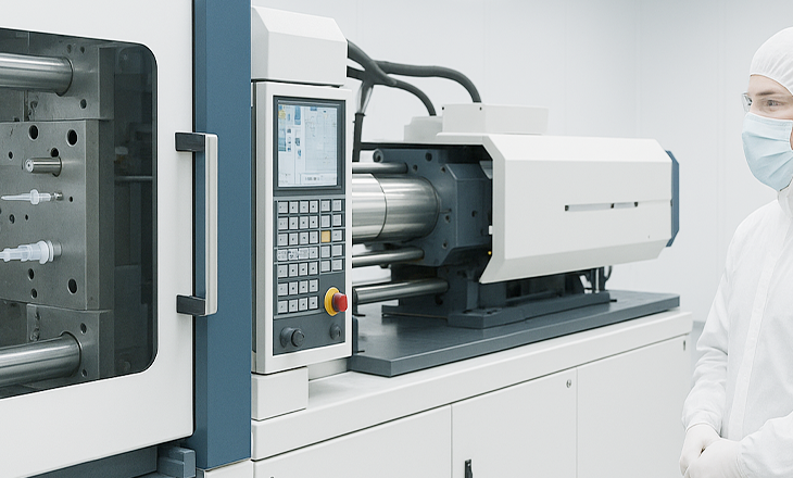 1800T clamping force injection molding machine with clean room technology and FDA-compliant features, perfect for medical device manufacturing.